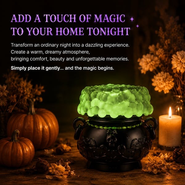 👻Light-up Color-changing Cauldron Waterglobe 3-Wick Candle Holder