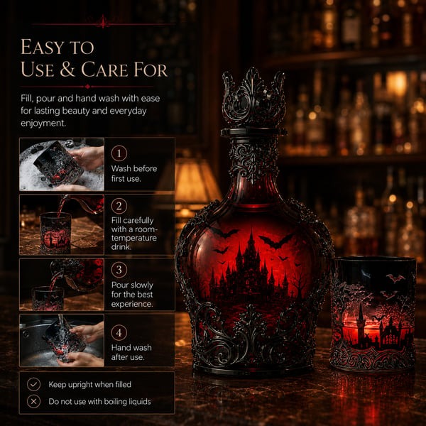 šŗGothic Vampire Castle Whisky Decanter & Tumbler