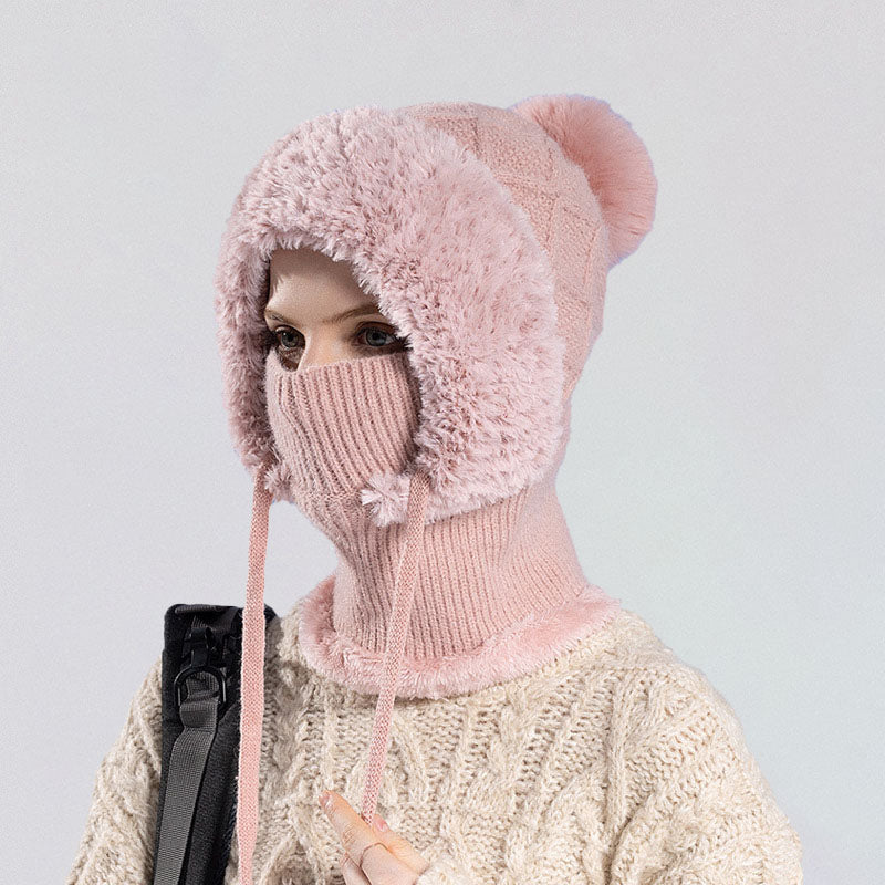 3 in 1 Winter Beanie Hat Scarf Mask Hat For Women