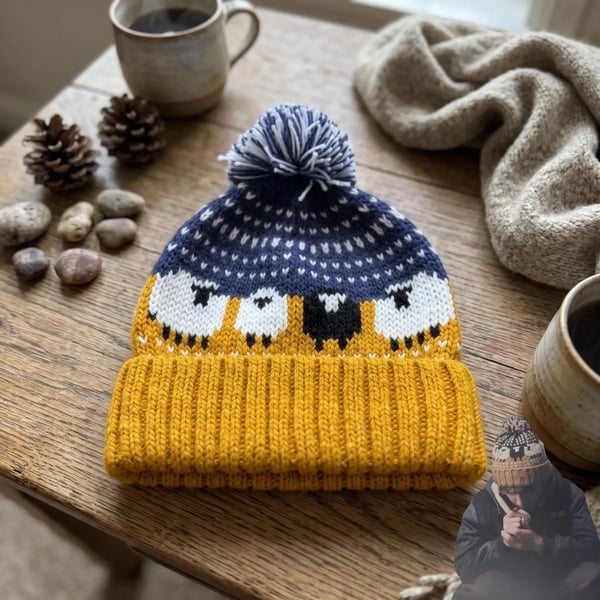 🎥Movie-Inspired Sheep pattern Knit Beanie Hat with Pom Pom🐑