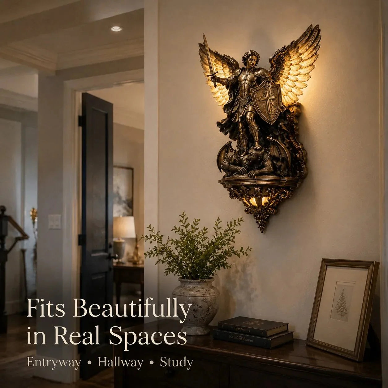 Sacred St. Michael Wall Light – Serene Faith-Inspired Home Decor