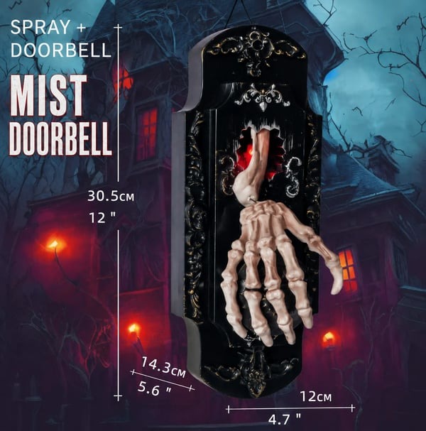 👻 Halloween Skeleton Hand Doorbell — Touch/Motion Activated with Red Light & Scary Sound