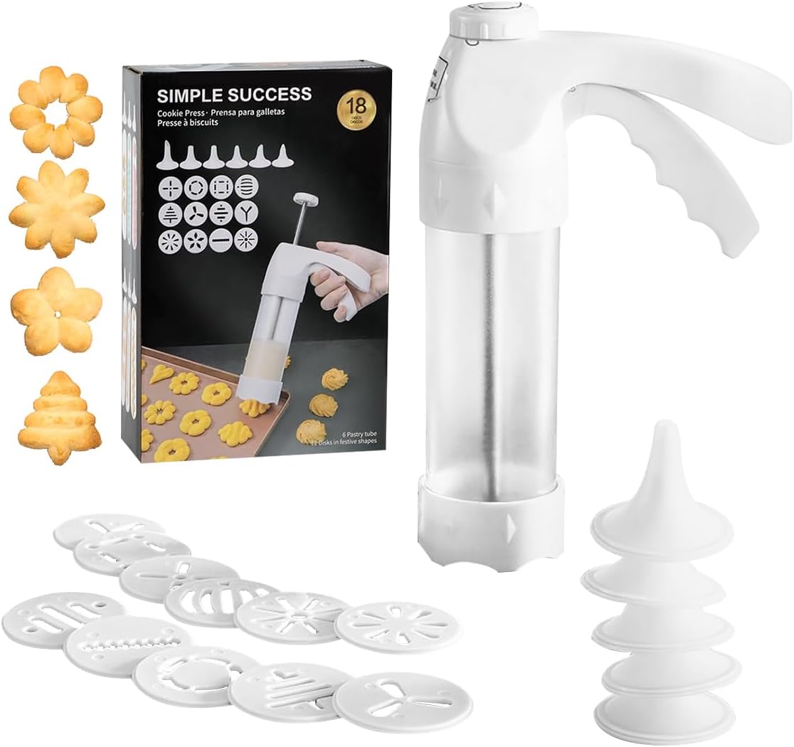 dht™⭐ Cookie Press Gun Set with 12 Discs & 6 Piping Tips | Spritz Cookie Maker for Baking & Decorating