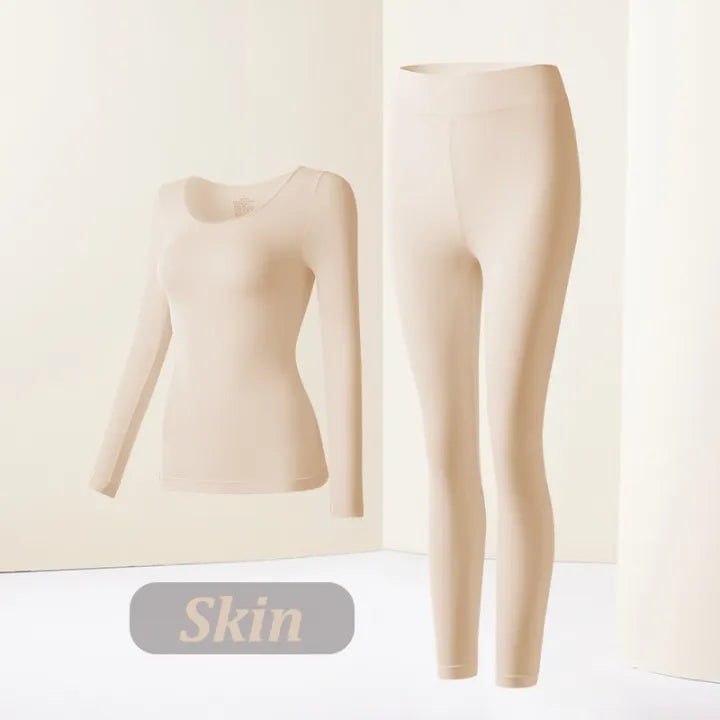 Women's Winter Thermal Underwear Seamless Solid Color Elastic Ultra-thin Long Sleeve – Hyaluronic Acid Infused for Skin Moisturizing