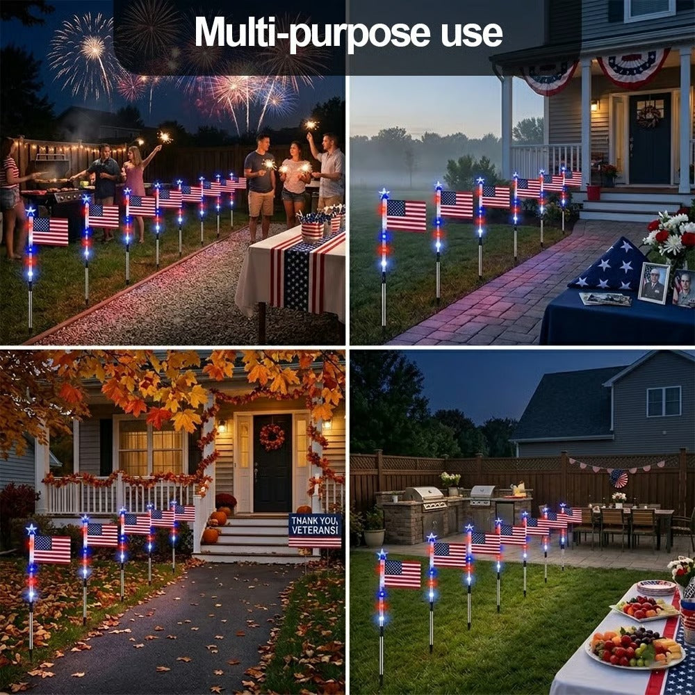 8 Solar American Flag Pathway Lights