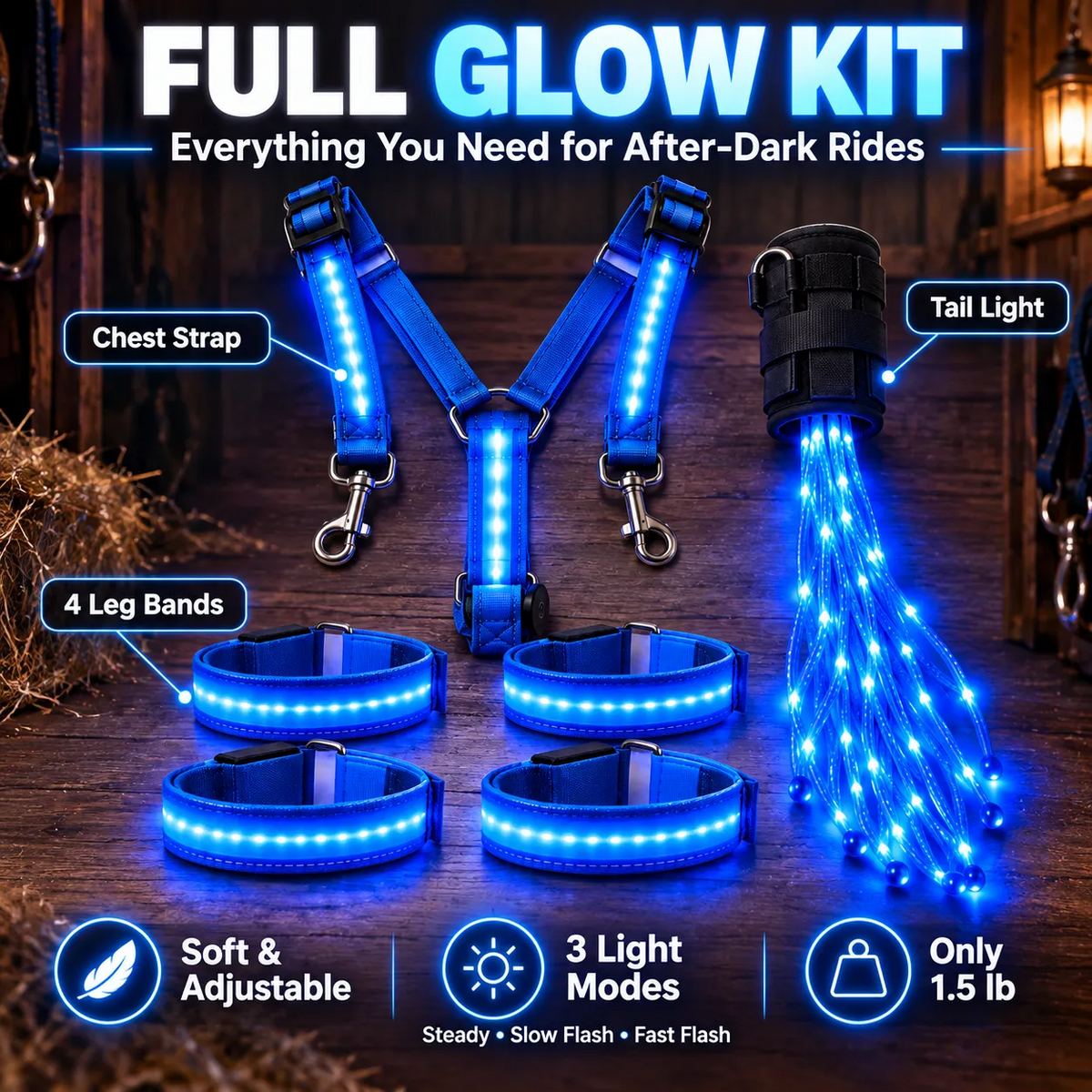 dht™⭐❤️🏇LED Horse Night Riding Lights&Free Solar-powered remote control – Full-Body Glow Kit with Enhanced Visibility & 12 Lighting Modes✨