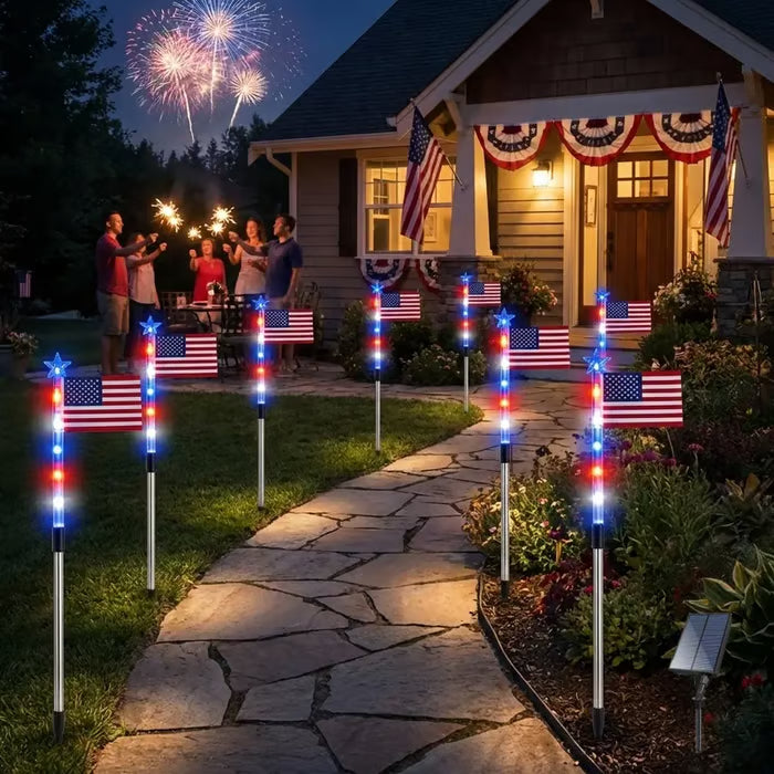8 Solar American Flag Pathway Lights