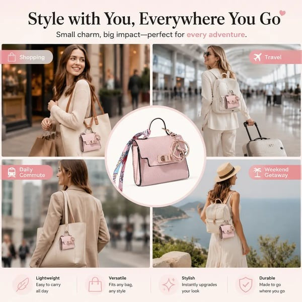 🔥Last Day Only $9.99👜Mini Square Bag Pendant Keychain- High Quality Leather with Colorful Strap, Cute Car Keychain & Bag Charm Accessory