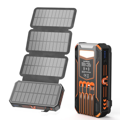 High-Capacity Solar Charger Power Bank, 6W Fast Charging, 4 Built-in Cables & 7 Outputs