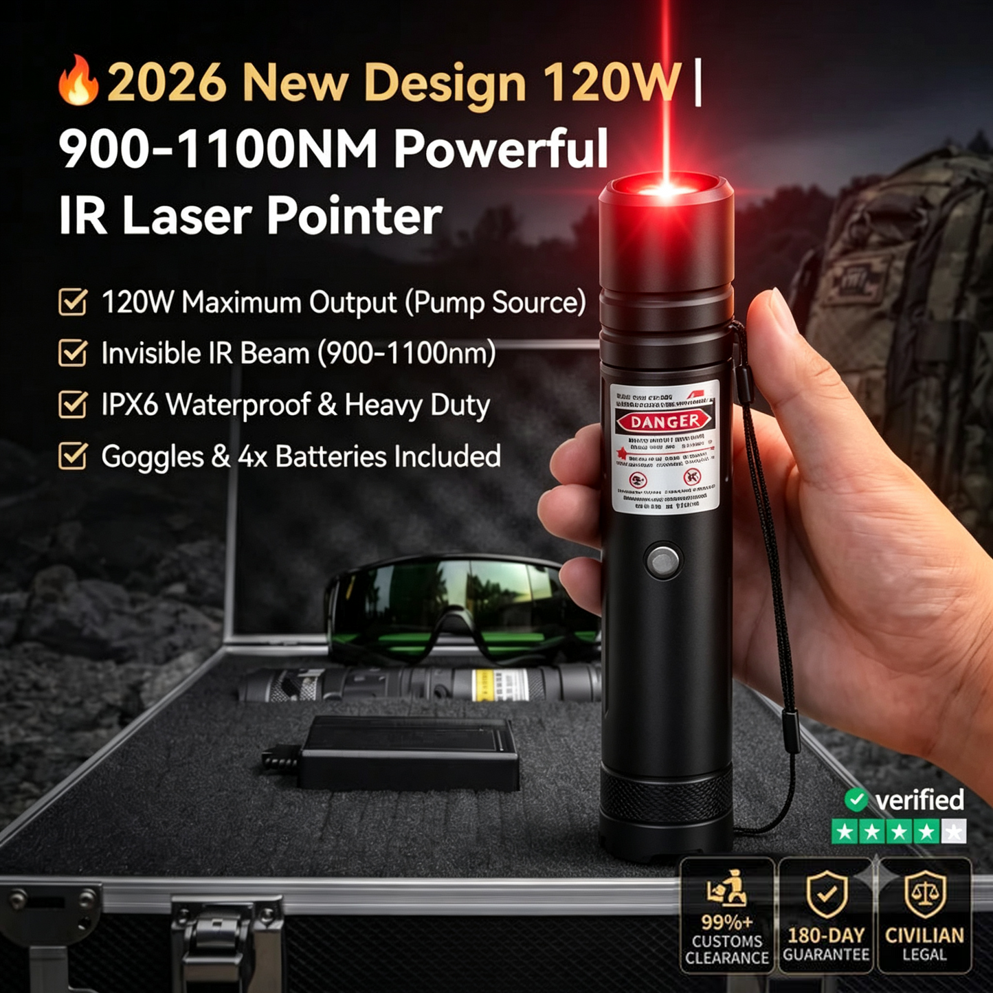 💡2026 New Design 120W 900-1100NM Powerful IR Laser Pointer