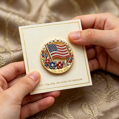 USA 250th Anniversary Commemorative American Flag Rhinestone Brooch