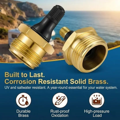 Brass RV Winterization Blow-Out Plug with Integrated Drain Valve