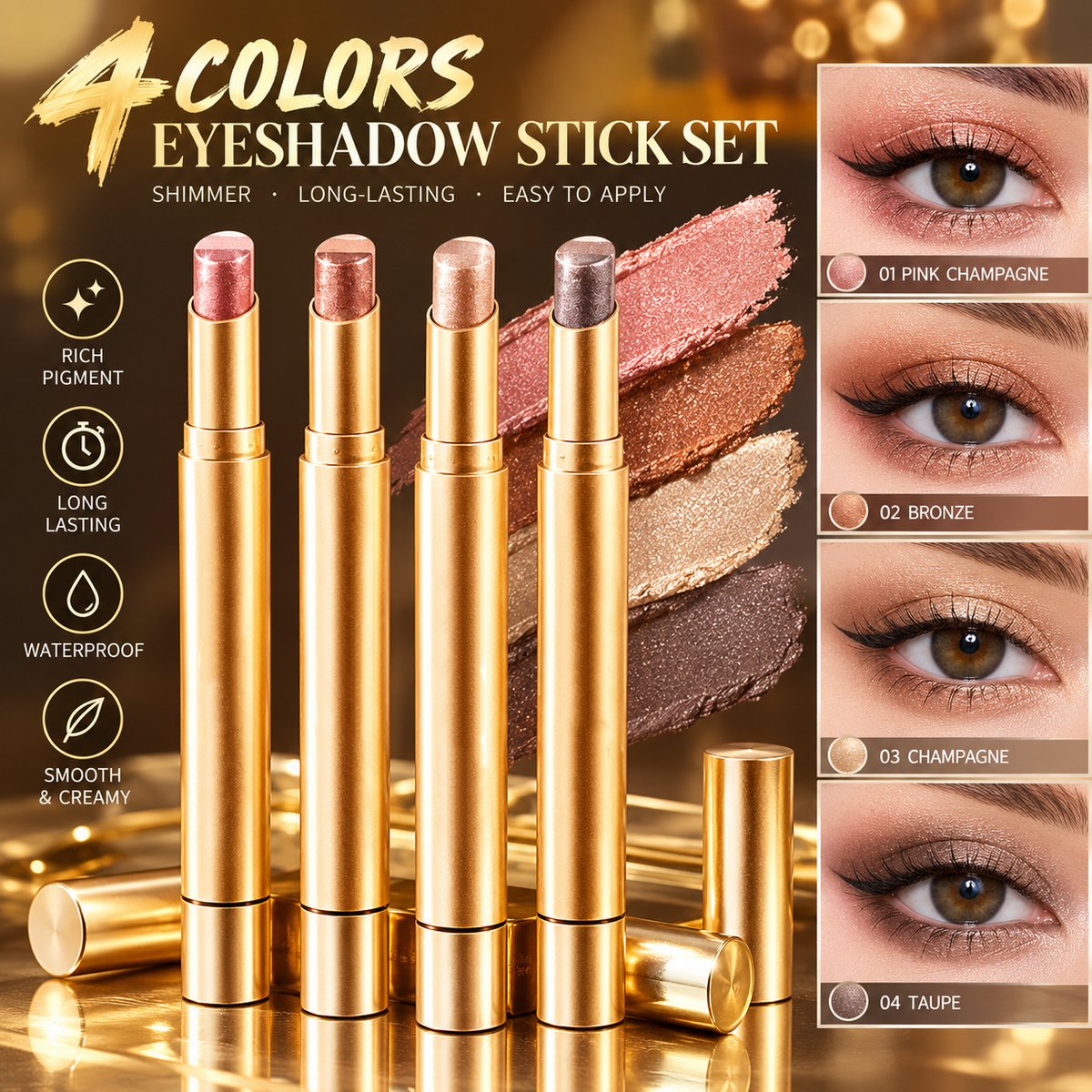 dht™⭐3-in-1 Eyeshadow Stick – Waterproof Long-Wear Shimmer Eye Makeup