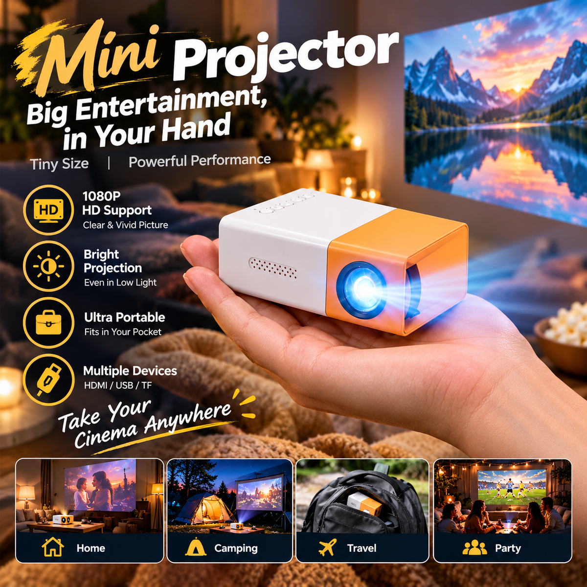 2026 Portable Mini HD Projector | Your Compact Outdoor Movie Projector