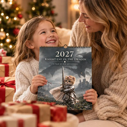 🐱2027 Knight Cat vs. The Dragon Wall Calendar | 12 Fantasy Scenes