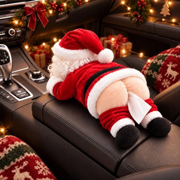 Cheeky Santa tissue holder displayed in a vehicle