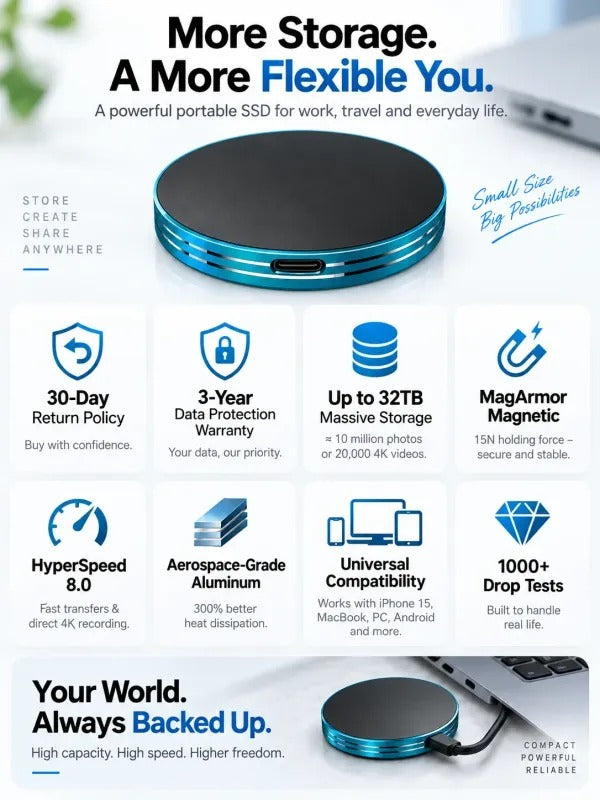 🔥49% OFF Today – Order Now!💾Magnetic Portable SSD – Anti-Lost External Solid State Drive
