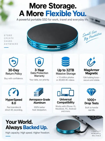 🔥49% OFF Today – Order Now!💾Magnetic Portable SSD – Anti-Lost External Solid State Drive