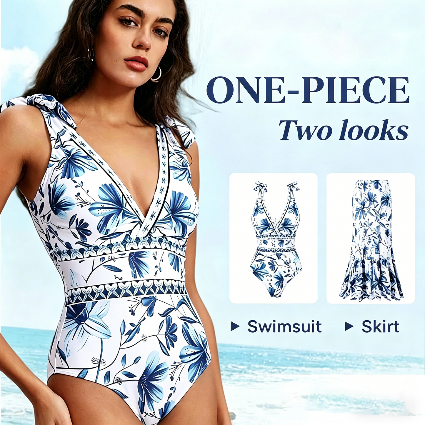 Printed Bohemian-style beachwear swimsuit