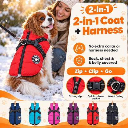 2-in-1 Water-Repellent Winter Down Jacket with Integrated Harness