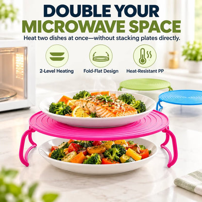 🍽️ 2-in-1 Microwave Plate Stacker & Heat-Resistant Trivet – Double Your Microwave Space