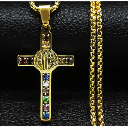 ✝️12 CRYSTAL CHRISTIAN CROSS NECKLACE✨