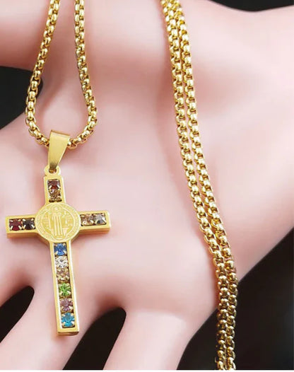 ✝️12 CRYSTAL CHRISTIAN CROSS NECKLACE✨