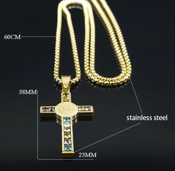 ✝️12 CRYSTAL CHRISTIAN CROSS NECKLACE✨