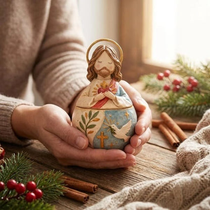 ⛪Divine Grace Collection: Hand-Painted Sacred Heart Jesus & Blessed Mary Keepsake Box