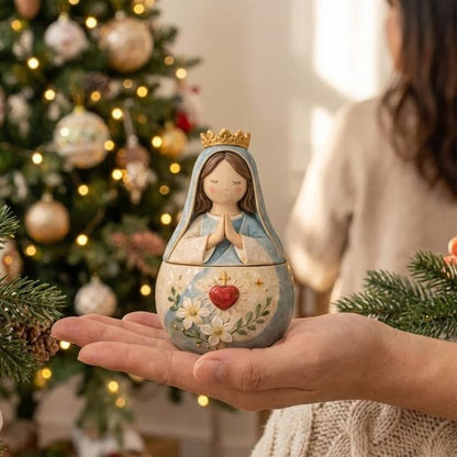 ⛪Divine Grace Collection: Hand-Painted Sacred Heart Jesus & Blessed Mary Keepsake Box