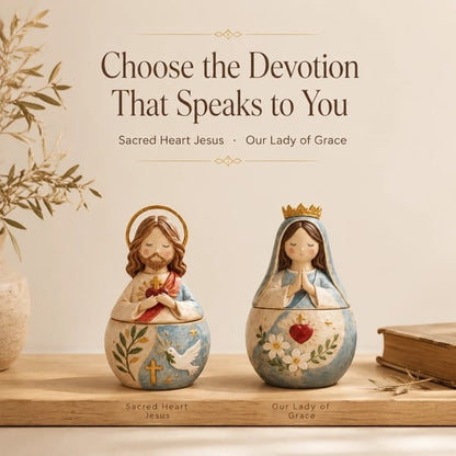 ⛪Divine Grace Collection: Hand-Painted Sacred Heart Jesus & Blessed Mary Keepsake Box