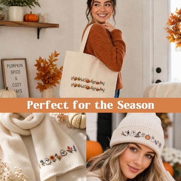 🎃Halloween Embroidery Pattern Set | Water-Soluble Pre-Printed Patterns for Beginner Crafters to Decorate Clothes & Accessories