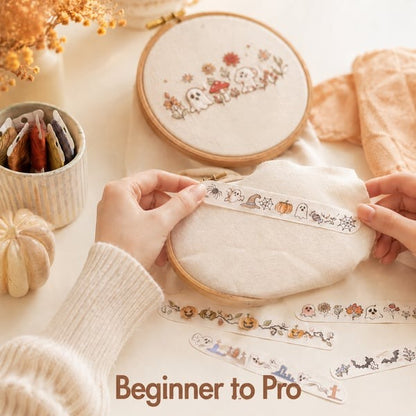 🎃Halloween Embroidery Pattern Set | Water-Soluble Pre-Printed Patterns for Beginner Crafters to Decorate Clothes & Accessories