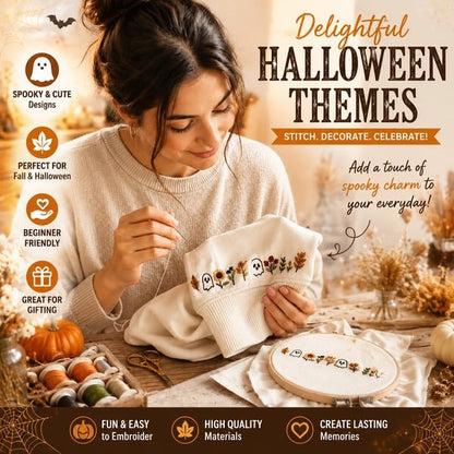 🎃Halloween Embroidery Pattern Set | Water-Soluble Pre-Printed Patterns for Beginner Crafters to Decorate Clothes & Accessories