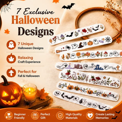 🎃Halloween Embroidery Pattern Set | Water-Soluble Pre-Printed Patterns for Beginner Crafters to Decorate Clothes & Accessories