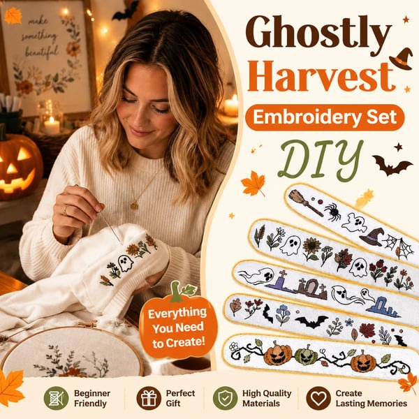 🎃Halloween Embroidery Pattern Set | Water-Soluble Pre-Printed Patterns for Beginner Crafters to Decorate Clothes & Accessories
