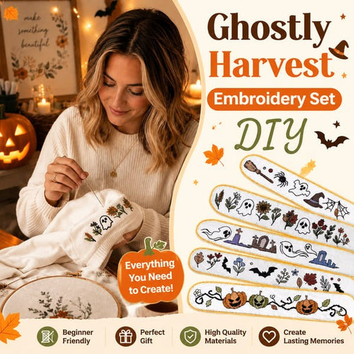 🎃Halloween Embroidery Pattern Set | Water-Soluble Pre-Printed Patterns for Beginner Crafters to Decorate Clothes & Accessories