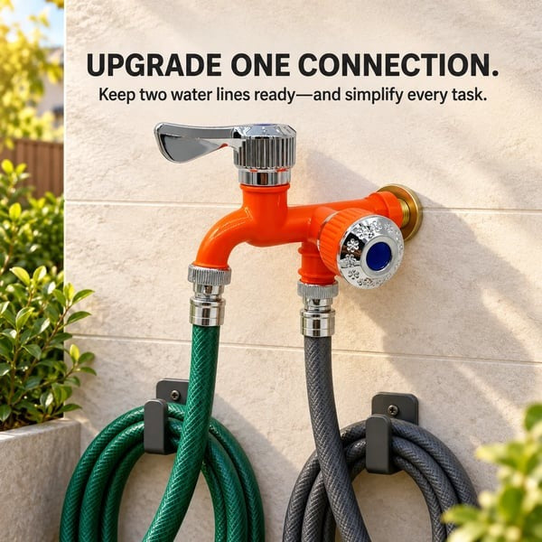 🏡Dual-Outlet Faucet – Two Independent Water Connections for Laundry, Garden & Everyday Cleaning