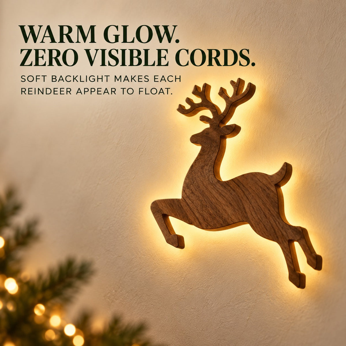 🎅 7-Piece Glowing Reindeer Wall Decor – Warm Festive Christmas Lighting🦌