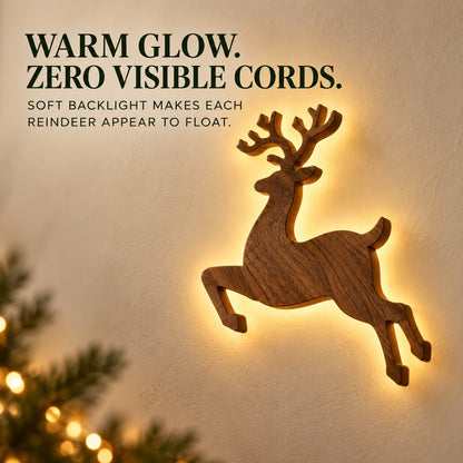 🎅 7-Piece Glowing Reindeer Wall Decor – Warm Festive Christmas Lighting🦌