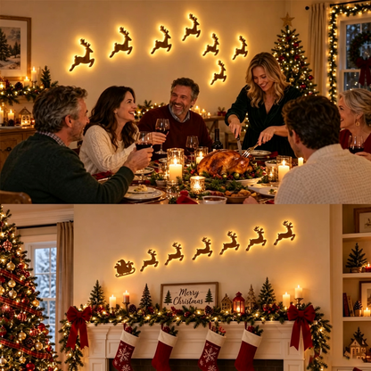 🎅 7-Piece Glowing Reindeer Wall Decor – Warm Festive Christmas Lighting🦌