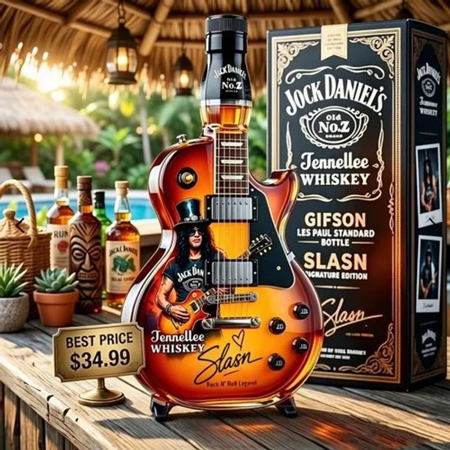 🎁 Father’s Day 50% OFF 👨‍🎤🤘Appetite for Rock: Vintage Sunburst Guitar Figurine Spirit Bottle🎸✨