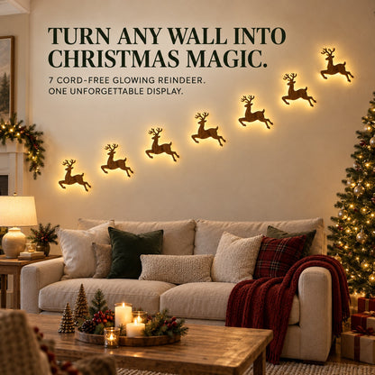 🎅 7-Piece Glowing Reindeer Wall Decor – Warm Festive Christmas Lighting🦌