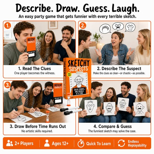 🚨 Sketchy Suspects Police Sketch Party Game✏️