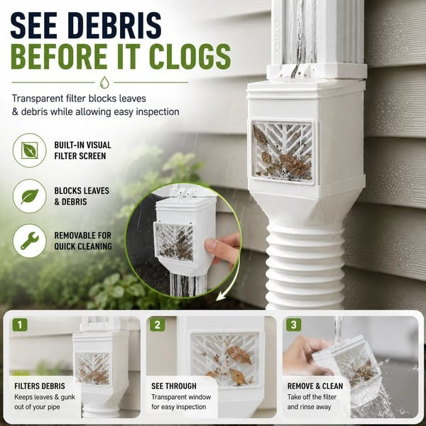 🏡 Flexible Rain Gutter Downspout Extension Kit – Adjustable 22"-63" Drain Pipe with Leaf Filter for Foundation Protection