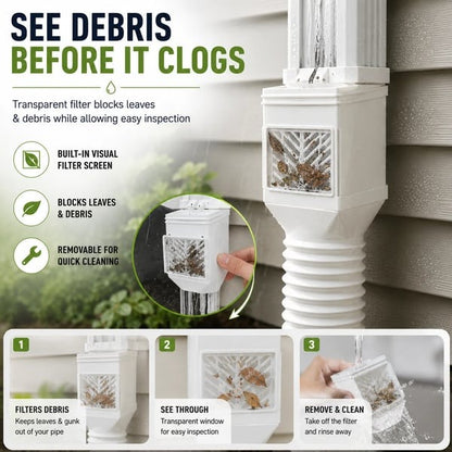 🏡 Flexible Rain Gutter Downspout Extension Kit – Adjustable 22"-63" Drain Pipe with Leaf Filter for Foundation Protection