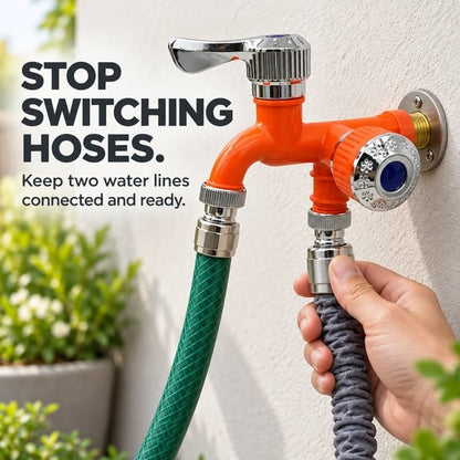 🏡Dual-Outlet Faucet – Two Independent Water Connections for Laundry, Garden & Everyday Cleaning