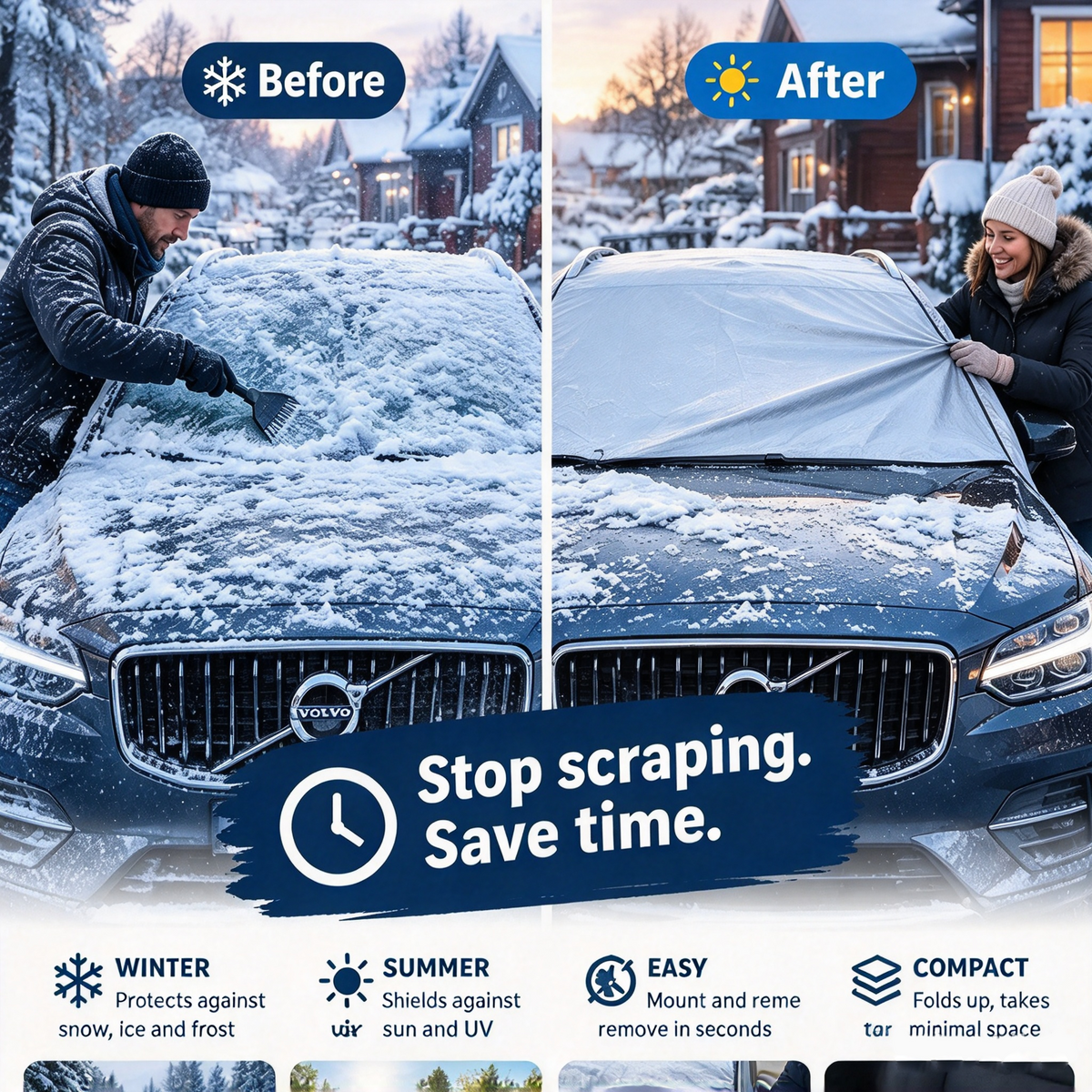 🚗Buy 1 get 1 free✨ Front windshield protection Snow cover - protection for all four seasons
