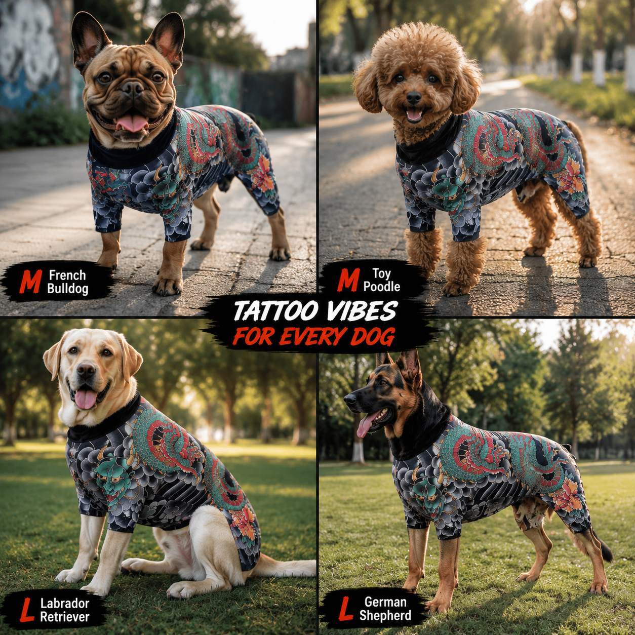 Tattoo Dog Bodysuit – Fierce Dragon Print Pet Outfit