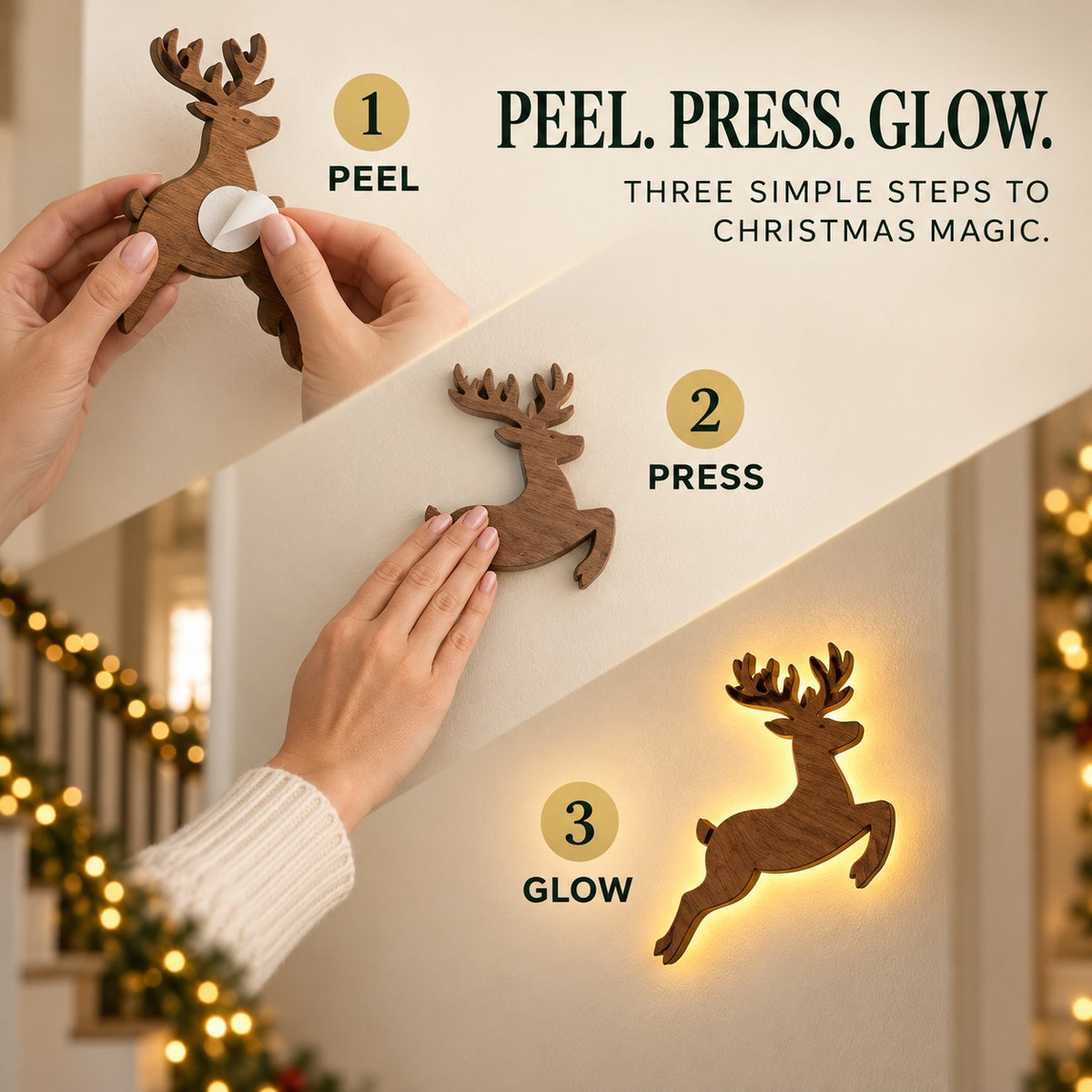 🎅 7-Piece Glowing Reindeer Wall Decor – Warm Festive Christmas Lighting🦌
